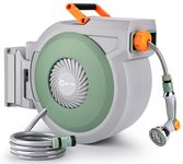 Retractable Garden Hose Reel 38m+2m, Wall Mounted Hose Reel,Heavy Duty Hose Pipe Reel with 10 Pattern Hose Nozzle, Auto Lock and Auto Rewind, Lock at Any Length,180°Swivel Bracket