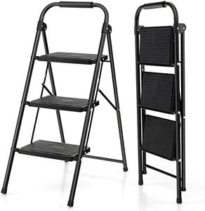 Costway 3 Step Ladder, Folding Step Stool w/ Padded Handgrip & Wide Anti-Slip Pedal, Lightweight Portable Metal Tool Ladder, 265 kg Capacity, Multi-Use Sturdy Ladder for Kitchen & Household (3 Step (Material: PE))