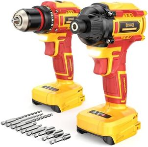 DIYtoolifz Cordless Drill and Impact Driver Set Compatible with DeWalt 20V Battery (Bare Tool), Brushless Power Tool Combo Kit with Bits, Compact & Portable Driver Drill for Home DIY, Woodworking