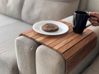 Vesta Homes Sofa Armrest Tray | Handcrafted Acacia Wood | Tambour Tray | Flexible and Foldable | Dining Table Mat | Suitable for Food, Drinks, Snacks, Cup | 43 x 28 x 1.3 cm | Handcrafted in India