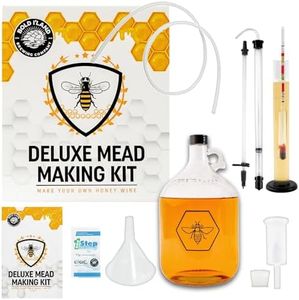 Complete Mead Making Kit - Includes 1-Gallon Glass Fermentation Jar, Auto Siphon, Hydrometer, Alcohol Percentage Tester Jar, Bottle Filler, Airlock, Plug, Funnel, Cleaning Powder & How-To Guide