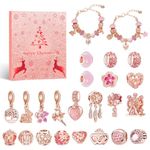 Girls Advent Calendar, Jewellery Advent calendar 2024 Kids, 24 Days Christmas Advent Calendar with DIY Jewelry Making Kit Gift 22 Charm Beads 2 Bracelets for Kids Teens Girls (Gold)