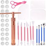 Swpeet 36Pcs Rose Gold Clay Extruder Gun Fondant Sugar Paste Extruder Clay Cake Sculpture Gun, Ball Stylus Dotting Tool with Plastic Scraper, Cake Decorating Supplies Modeling Tool