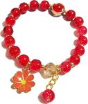 El Regalo 1 PC Dailsy Flower Sparkly Crystal Beads Tassel Bracelet for Girls/Teens/Women- Cute Crackle Beads Daisy Flower Stretch Bracelet (Red)