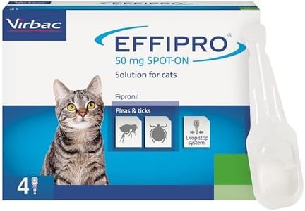 Virbac Effipro Spot-On Cat Flea Treatment - Vet Strength Flea and Tick Treatment for Cats 1kg+ - Pack of 4 Pipettes