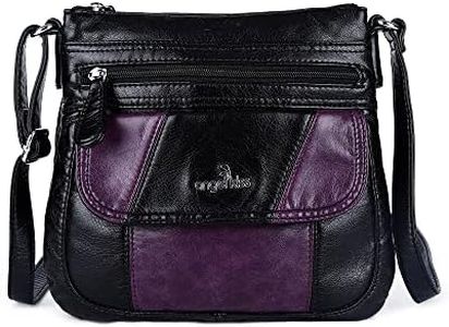 Angelkiss Small Womens Crossbody Bag Leather Shoulder Purse for Women Hobo Bag with Adjustable Shoulder Strap, Black/Purple