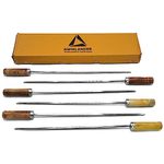 KWIKLANDER® 15 Inch Stainless Steel Portable Barbeque Skewers with Wooden Handle -(Set of 6) BBQ Grill Stick for Kitchen Cooking Tools