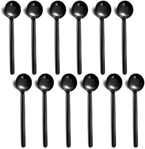 Dicunoy 12 Pack Black Espresso Spoons, 18/10 Stainless Steel Mini Coffee Teaspoons, 5 Inch Small Round Spoon for Tea, Sugar, Dessert, Cake, Ice Cream, Antipasto, Cappuccino