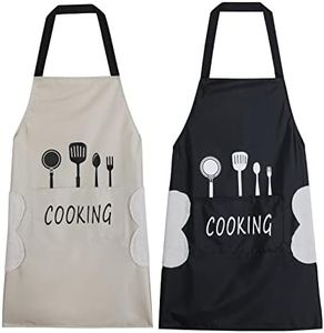 Agirlvct 2 Pack Kitchen Apron with Hand Wipe,Water-drop Resistant with 2 Pockets Cooking Bib Aprons for Women Men Chef, Style 1