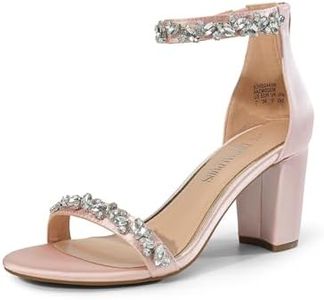DREAM PAIRS Women's Chunk Low Heel Pump Sandals,Size 9,Nude Pink-Satin,CHUNK