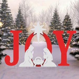 FUNNGO Joy Christmas Nativity Decorations Outdoor - 42 inch Red Nativity Scene Yard Sign Set Built with Weather Resistant & Durable PVC Silhouettes for Yard, Patio, Lawn