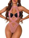 Avidlove Lingerie for Women Sexy Strappy Teddy Lingerie Slutty Underwear Dark Pink One Piece Mini Babydoll