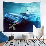 Racing Car Tapestry Wall Hanging Boys Teens Men Extreme Speed Sports Tapestry Blue Sports Car Wall Tapestry Cool Speed Racing Car Wall Art for Bedroom Living Room,XLarge 69x91 Inches