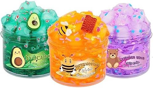 Keemanman Slime Kit - 3 Pack Jelly Cube Clear Crunchy Slime with Avocado, Honeycomb and Lavender Bear Charms, Preppy and Aesthetic Stuff, Cute Stress Toys and Cool Birthday Gifts for Girls and Boys