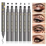 6 Pcs Double-headed Eyeliner Stamps Set Black Liquid Eye Liner Pen With Star,Moon,Heart,Flower,Smiley,Waterproof Eye Liner for Women Create Long Lasting Eye Makeup