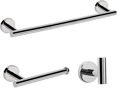 YUET Set di Portasciugamani in SUS304 Acciaio Inossidabile, 3 Pezzi Porta Gancio per Asciugamani Montaggio a Parete, 12 Pollici Porta Salviette, Porta Carta Igienica, per Cucina Bagno Argento Lucido