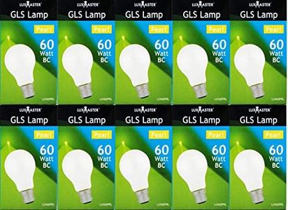 10 x 60W Incandescent Light Globes Bulbs B22 Bayonet Warm White Dimmable Pearl