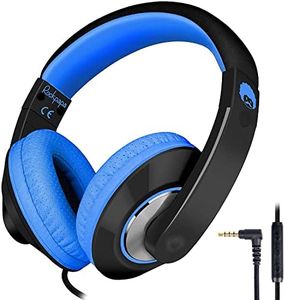 Rockpapa Comfort+ Kids Wired Headphones Over Ear Headphones with Microphone for Kids Children Adult, Stereo Sound, Adjustable Headphones for School/Travel/Phone/PC/MP3-Black Blue