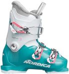 Nordica Junior Speedmachine J3 Ski Boots with Weight Adjuster | Durable Comfortable Warm Downhill Ski Boots for Children, LightBlue/White/Pink, Size: 24.5