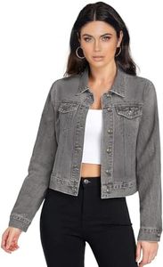 Hybrid & Company Women's Long Sleeve Denim Jackets Basic Button Down Jean Jacket with Pockets, Jk22882-grey, Large