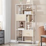 YITAHOME Bookcase, 7 Tier Bookshelf with drawers Floor Standing Book Shelf Industrial Shelving Unit Storage Rack with Steel Frame for Living Room, Office, Study, Hallway, Kitchen, Beige