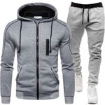 Men Tracksuit 2 Piece Full Zip Hoodie Jacket Sweatsuit Sets Casual Athletic Running Jogging Suits for Winter Grey, Large