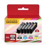 PGI-280XXL CLI-281XXL Ink 280 and 281 Cartridges Compatible with Canon PIXMA Printer TR8520 TS9120 TS6200 TS6220 TS8120 TS8220 TR7520 TS6120 (PGBK, Black, Cyan, Magenta, Yellow, 5 Pack)