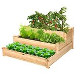 Giantex 3 Tier Wooden Elevated Raised Garden Bed Planter Kit Grow Gardening Vegetable Natural Cedar Wood, 49"X49"X22"