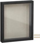 SONGMICS 11x14 Shadow Box Frame, Deep Box Frame with Top Slot and Push Pins, Picture Frame Display Case for Savings, Linen Fabric Backing for DIY Craft, Glass Front, Black, Gift