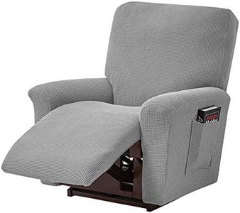 ele ELEOPTION Recliner Sofa Cover, Stretch Recliner Chair Cover, Spandex Jacquard 4-Piece Relaxing Chair Cover, Stretch Cover for Recliner Chair, Massage Chair (Light Grey)