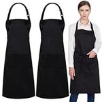 Jubatus 2 Pack 100% Cotton Aprons with 2 Pockets Cooking Chef Kitchen Adjustable Bib Apron for Women Men, Black