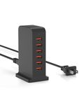 VHBW USB Tower Charging Station for Multiple Devices 50W, Charger Block 6 USB Ports(Shared 10A),USB Charging Station for Multiple Electronics,Multi USB Charger (Black)