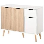 HOMCOM Sideboard Floor Standing Storage Cabinet with Drawer for Bedroom, Living Room, Home Office, Natural