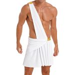 YiZYiF Mens Greek God Costume Roman Toga Ancient Caesar Outfits One Shoulder Prince Cosplay Halloween Fancy Dress Up White S