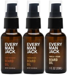 Every Man Jack Mens Beard Oil Variety Pack - 1 Each of Sandalwood, Vanilla + Cedar, and Aged Bourbon - Softens Your Beard & Adds a Natural Shine - Naturally Derived w/Shea Butter - 1 fl oz (3 Pack)