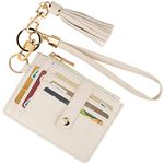 KNGITRYI Small Wallet for Women RFID Card Holder,Wristlet Keychain with Wallet,Key Chain Wallet Women Wristlet Wallets for Women (Faux Leather, Beige)