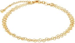 Barzel 18K Gold Plated Anchor Layered Anklet for Women, 10 Inches with 2 Inches Extension - Made In Brazil