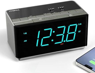 Alarm Clock Radio-Bluetooth Stereo Speakers,FM Radio,Dual Alarm,Snooze,Brightness Dimmer,USB Charging, Alarm Clock for Bedroom Office iTOMA 3501