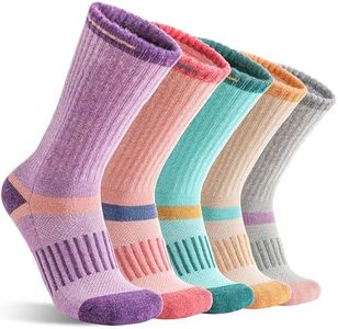 Merino Wool Hiking Socks for Women Warm Thermal Winter Cozy Work Crew Socks Gifts Stocking Stuffers 5 Pairs（Beige/Purple/Pink/Grey/Blue,L)