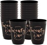 Black and Gold 21st Birthday Party Cups, Reusable Plastic Tumblers (16 oz, 16 Pack)