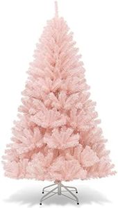 Costway 1.8M Pink Christmas Tree, Artificial Hinged Christmas Tree w/ 617 Tips, Premium Soft PVC Needles, Sturdy Metal Stand, Quick Set Up & Easy Storage, Ideal for Home, Office and Shops