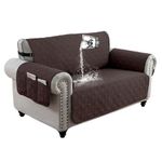 DSechcrsL 100% Waterproof Sofa Cover with Side Pockets, 2 Seater Non-Slip Sofa Slipcover with Elastic Straps, Washable Couch Protector for Kids, Pets, Dogs, CHOCOLATE