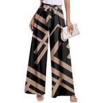 Lepunuo Women High Waist Casual Wide Leg Long Palazzo Pants Trousers Regular Size Geometric Prints