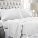 Knight Kavalier Bedsheet for King Bed - 3 PCs Egyptian Cotton 500 Thread Count Bed Sheet Set - White Striped Bedding Set - Durable, Ultra Soft, Hotel Quality, Export Finish Luxurious Sheets