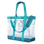 Vulken 42L Extra Large Turquoise Mesh Beach Bag. Multipurpose Tote Bag Shoulder Bag for Picnic, Travel, Shopping and Gym. 9 Pockets Top Zip Quick Dry Swim Bag for Women and Men