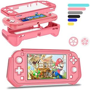 Protective Case for Nintendo Switch Lite, Full Protection Switch Lite Cover, TPU Shock-Absorption and Anti-Scratch for Nintendo Switch Lite Skin with Bult-in Screen Protector & Thumb Grip Caps, Pink