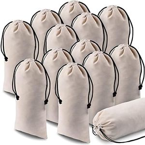 12 Pcs Shoe Dust Bags Beige Duster Flannel Single Shoe Pouch with Drawstring Closure Washable Breathable Shoe Covers for Travel Home Luggage Handbags, 8 x 17 Inches, beige, black