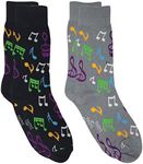 Foozys Men’s Crew Socks | Fun Fancy Musical Notes Themed Fashion Novelty Socks | 2 Pairs Included in Two Colors, Black, 10-13