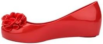 Mini Melissa Ultragirl Springtime Ballet Flats for Girls - Comfortable & Cute Peep Toe Jelly Flat Shoes with Flower Bows, Jelly Shoes for Kids, Red, 11