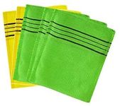 Magic Secret Hangil Korean Exfoliating Bath Washcloth Italy Towel Exfoliating Scrub Bath Mitten 5 Pcs (Green-3 Yellow-2)